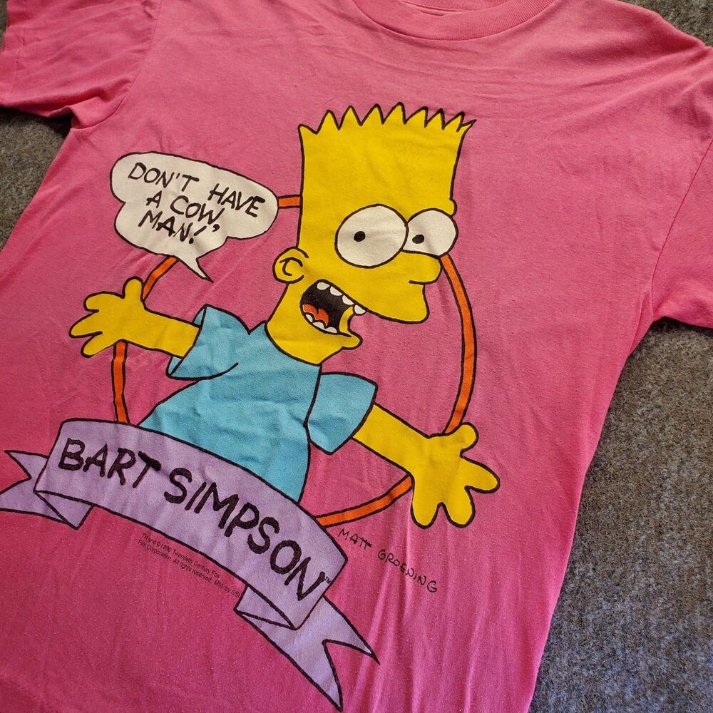 VTG 1990 Bart Simpson Don’t Have A Cow Man T-Shirt Men’s M Pink Single Stitch - Picture 3 of 12